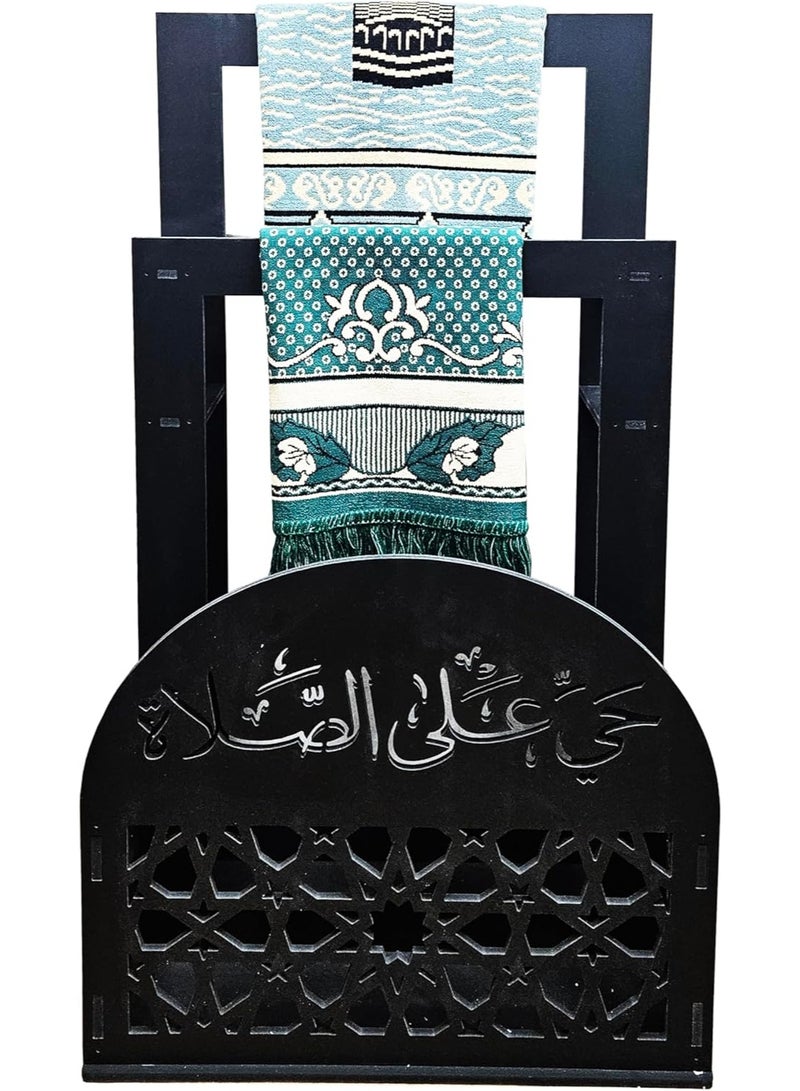 Eworld 2-in-1 Prayer Mat Stand with Built-In Quran Holder | Elegant Black Islamic Design with Arabic Calligraphy | Water & Fireproof - Image 3